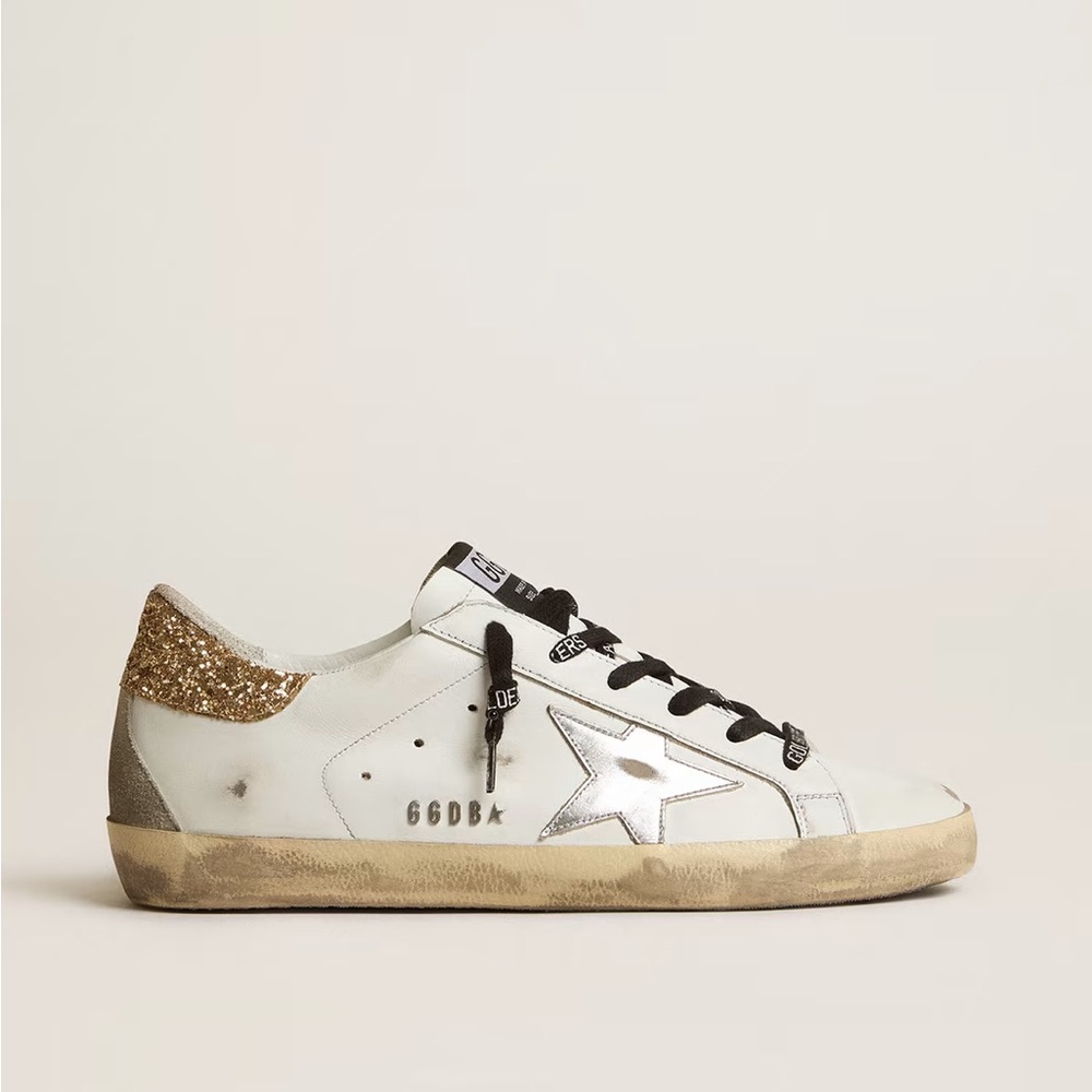 Golden Goose White leather Super-Star sneakers with glittery heel tab